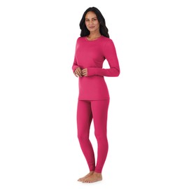 Cuddl Duds Womens Thermal Underwear - Cold Weather Heavyweight Base Layer 2-Piece Set - Moisture-Wicking Long Johns - Winter Clothes - Hot Pink - S