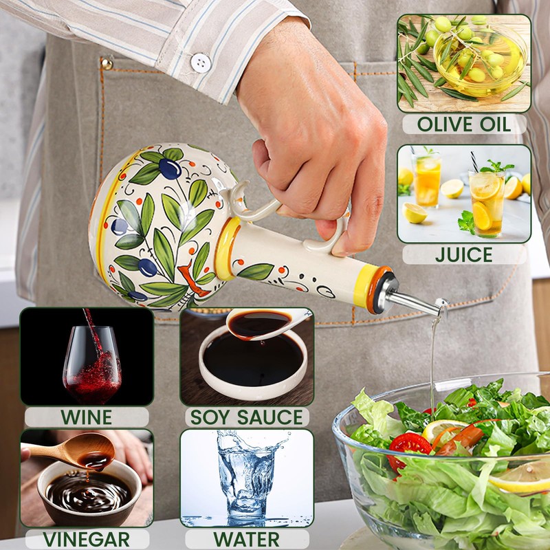 Gnlnkn 18 oz Ceramic Olive Oil Dispenser Bottle for Kitchen,