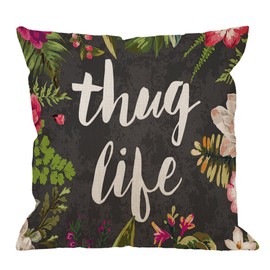 HGOD DESIGNS Throw Pillow Case Flowers Thug Life Cotton Linen Square Cushion Cover Standard Pillowcase for Men Women Home Decorative Sofa Armchair Bedroom Livingroom 18 x 18 inch