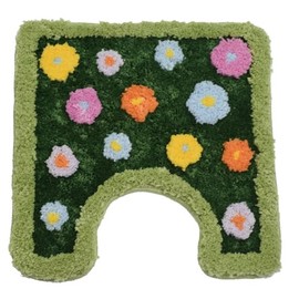 QIJIRC Moss Green Toilet Rugs U Shaped, Luxury Tufteed Extra Thick U-Shaped Toilet Rug,Cute Flower Green Moss Bath Mat Non Slip - Washable Water Absorbent Shag Bathroom Rugs for Bath,20x20 Inch