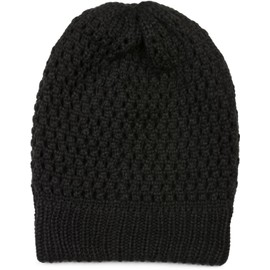 styleBREAKER Strick Beanie Mütze mit Loch Muster, Slouch Longbeanie Winter, Strickmütze, Unisex 04024139, Farbe:Schwarz