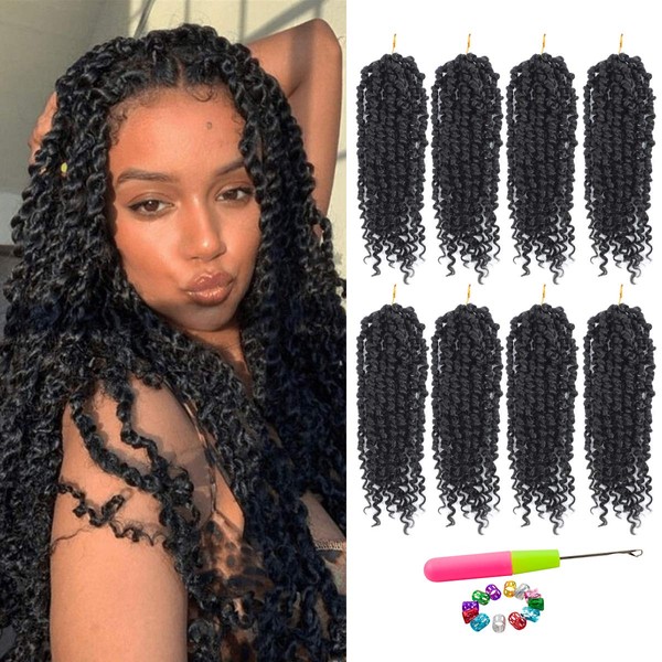 Passion Twist Hair - 8 Packs 10 Inch Passion Twist Crochet Hair For Women, Crochet Pretwisted Curly Hair Passion Twists Synthetic Braiding Hair Extensions (10 Inch 8 Packs, 1B)