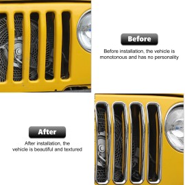 Savadi-Car 7x Front Grill Grille Insert Mesh Trim Kit for 1997-2006 Jeep Wrangler TJ Chrome