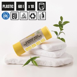DONAU Eco Bin Liners 60 L Strong for Metal Plastic / Yellow / 10 Bin Bags / 1 Roll / Blue Angel Certified / 100% Recycled Material (LDPE) / Rubbish Bag Rubbish Bags