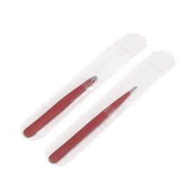 AAProTools Slant & Pointed Tweezers Set With Pouch, 2-Pack, Stainless Steel, Best For High Precision Daily Beauty Routines, Eyebrows, Ingrown Facial & Nose Hair, Splinters & Ticks (Red)