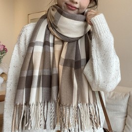 Boniyeah Women's Plaid Pashmina Shawl Wrap - Long Soft Warm Winter Scarf with Tassels for Ladies (Camel)