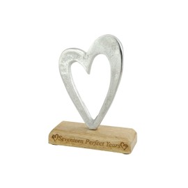 Seventeen Perfect Years 17th Anniversary Rustic Metal Heart Decoration – Free Standing Aluminium & Wooden Decoration (hssperf-17)