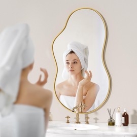 Hasipu Irregular Wall Mirror - 20"x35" Gold Irregular Abstract Mirror for Wall Asymmetrica Wall Mirrors Decorative Modern Mirror for Living Room Bathroom,Bedroom,Hallway