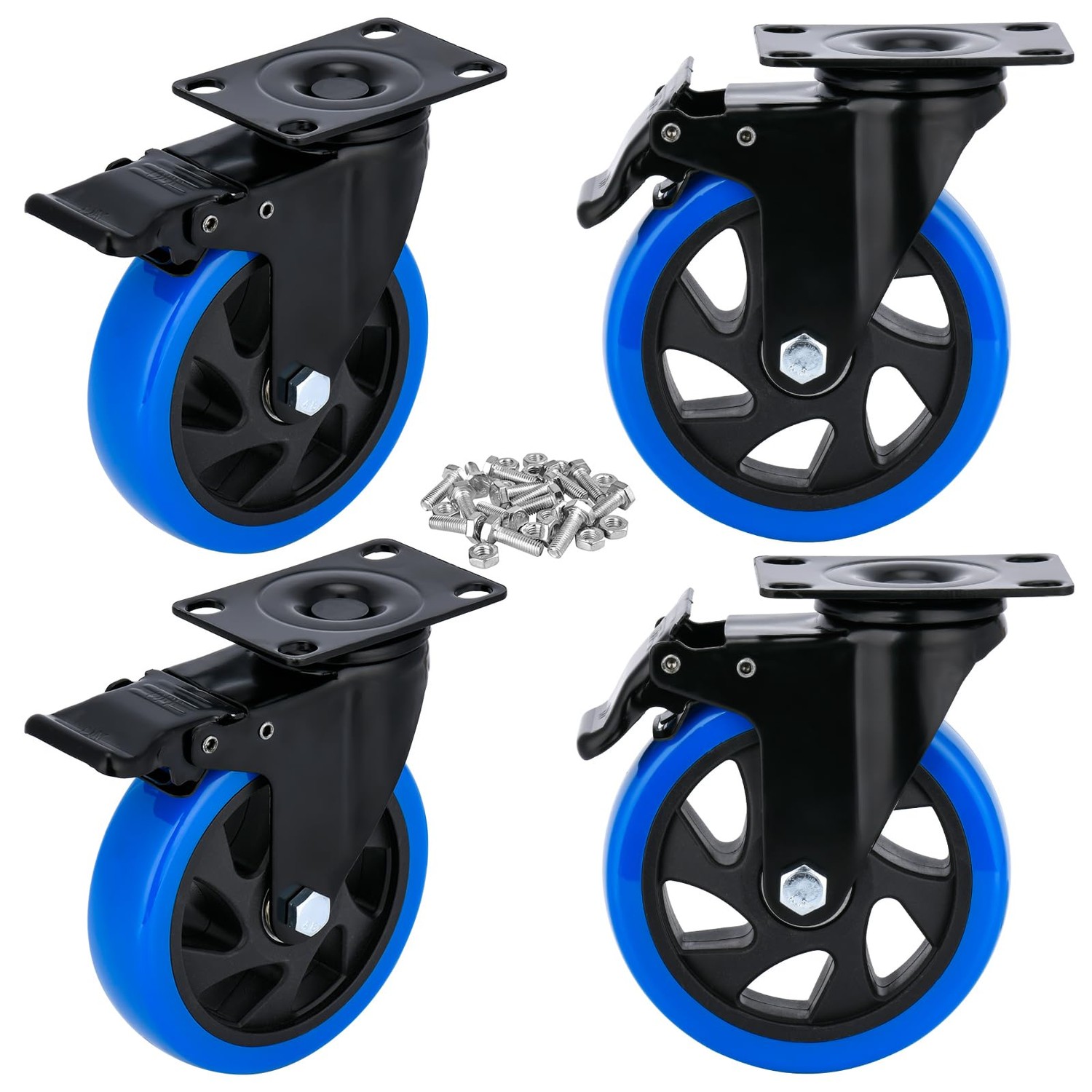 YOOGAA 5” Casters Wheels Casters Set of 4 Heavy Duty Blue Polyurethane ...