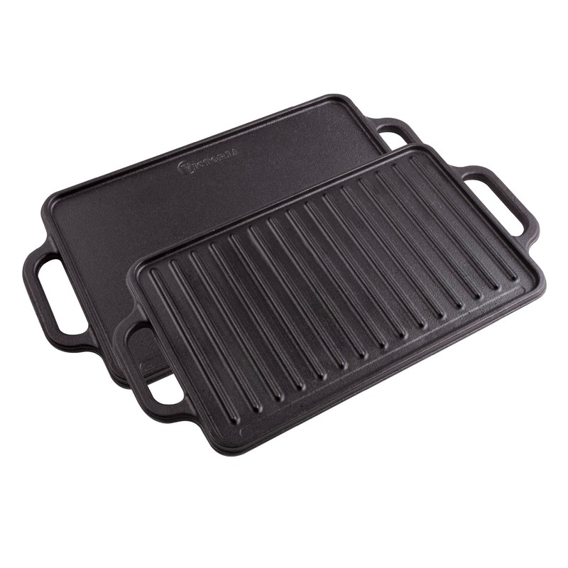 Victoria Rectangular Cast Iron Griddle. Double Burner Griddle, Reversible Griddle