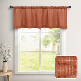 DANCURTON Terracotta Boho Valance for Windows Kitchen Living Room Valance Pocket Boho Farmhouse Western Bathroom Small Window Treatment Semi Sheer Curtain Valance for Bedroom Laundry Rust Burnt Orange