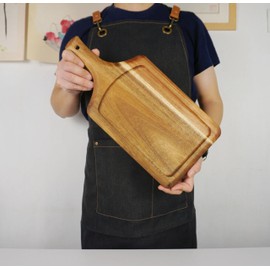 Acacia Wood Cutting Board with Handle, Wooden Cutting Boards, Chopping Board, Charcuterie Board, Serving board for Cheese, Bread, Pizza, Vegetables & Fruits (1, 15"L x 7"W)