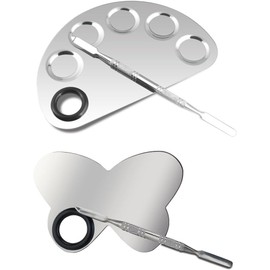 Paleta de Acero Inoxidable para Maquillaje y Mezcla de Bases 2 Piezas, Formas Mariposa y Semicírculo, Formato Portátil, Adecuado para Viaje y Bolsa de Cosméticos