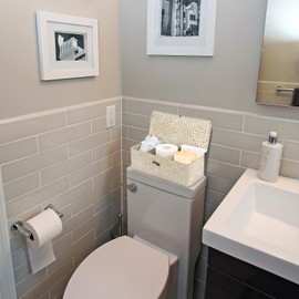 Sumnacon Small Woven Basket for Shelf Wicker Shelf Storage Basket with Sections Seagrass Storage Basket with Lid for Tampon Toiletry Rectangular Storage Basket for Shelf Bathroom Table Desk Whitewash