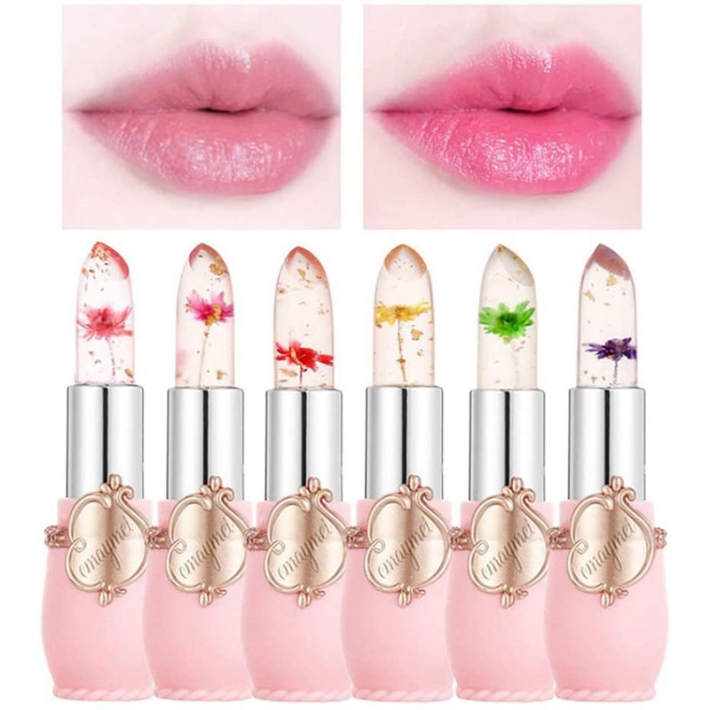 6Pcs Crystal Clear Flower Jelly Lipstick Set Long Lasting Moisturizing