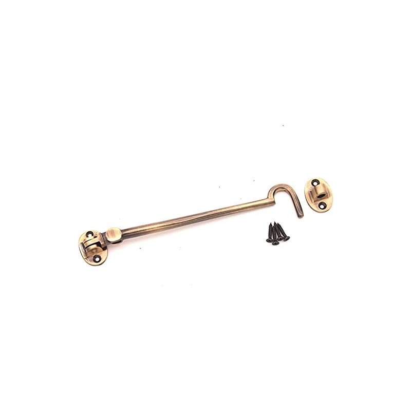 8" (200mm) Antique Heavy Duty Brass Cabin Hook & Eye