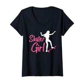 Womens Skateboarding Design for Girls Women Skateboard Skateboarder V-Neck T-Shirt