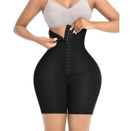 FeelinGirl Women's Waist Trainer Shorts 9" Tummy Control Shapewear Thigh Slimmer High Waisted Corset Leggings Black