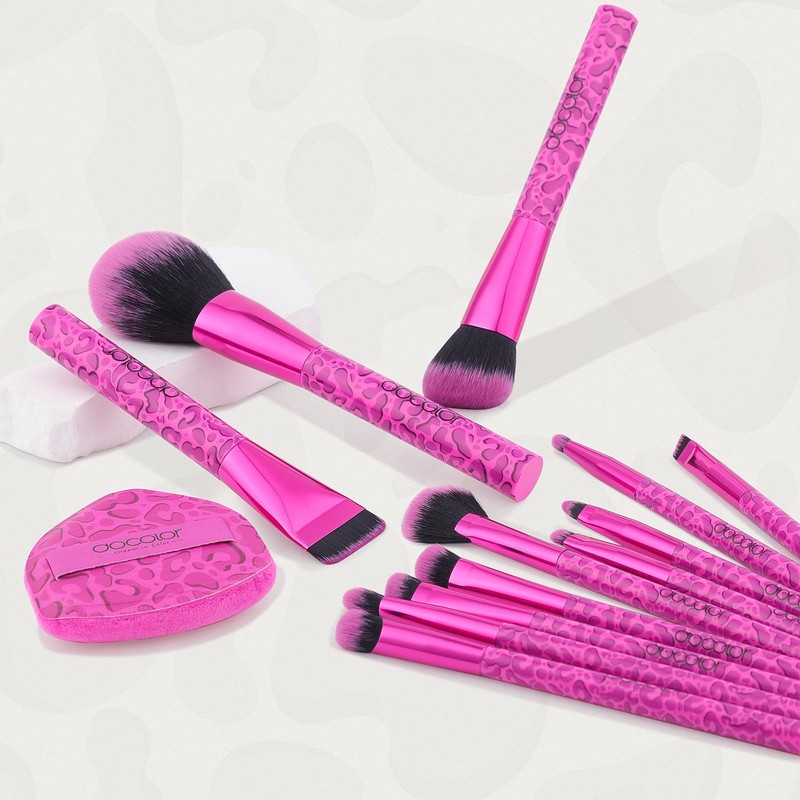 docolor Makeup Brushes 12PCS Pink Leopard Makeup Brush Set Premium