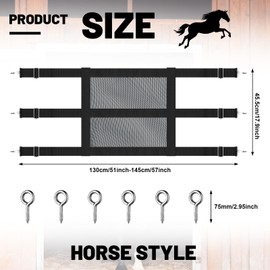 Clysee Nylon Stall Guards for Horses with Adjustable Straps and Sturdy Snap Hooks Mesh Stall Doors for Horses Black Horse Stall Gate with 6 Nails to Keep Horse Securely in Stall, 57 x 18 Inch