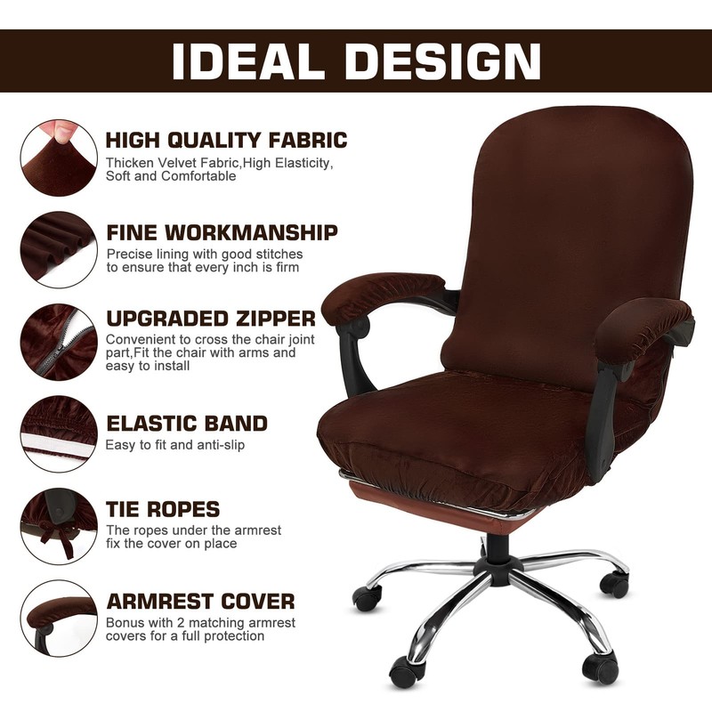 NeColorLife Office Chair Cover with Armrest Covers Velvet Computer Chair