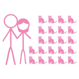 Crazy Cat Stick Figure Couple - 8.0" x 5.5" - Vinyl Decal Sticker Bumper Window Family Funny