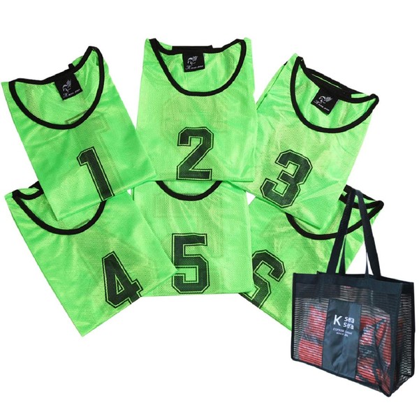 K sera sera Bibs, Set of 12, Set of 6, Zekken No. [Storage Bag Included], 5 Colors Available, Soccer Basketball, Futsal (Green, Set of 6, Free)