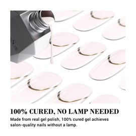 MelodySusie Qcoat Fully Cured Gel Nail Strips, Pink French Tips, UV Free Nail Polish Strips, Salon Quality, Long Lasting Gel Nail Stickers, Includes 22 Nail Wraps, 2 Prep Pads, Nail File, Wooden Stick