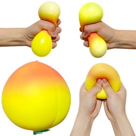 Stretchy Stress Ball Yellow Peach Dough Ball (1 Pack) - Stress Balls for Kids and Adults, Squishy Fruit Stress Ball Squeeze Fidget Toys, Squeeze Ball for Anxiety Relief, Autism, ADHD