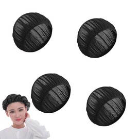 Pack of 4 Black Hair Sleeping Protection, Hair Net for Sleeping, Hat Mesh Sleeping Cap, Bun Cap, Hair Cap, Breathable, Mesh Hair Net, Night Sleep Cap, Soft, for Women Protect Curls, Men's Sleep Cap