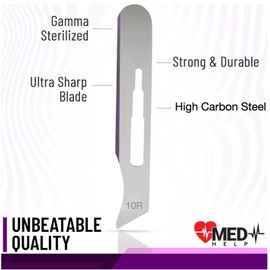 MedHelp 10r Blades Dermaplaning - Pack of 100 Dermaplane Blades 10r, High Carbon Steel Dermablade Blades Individually Packed, Disposable Surgical Scalpel Blades, Sterile