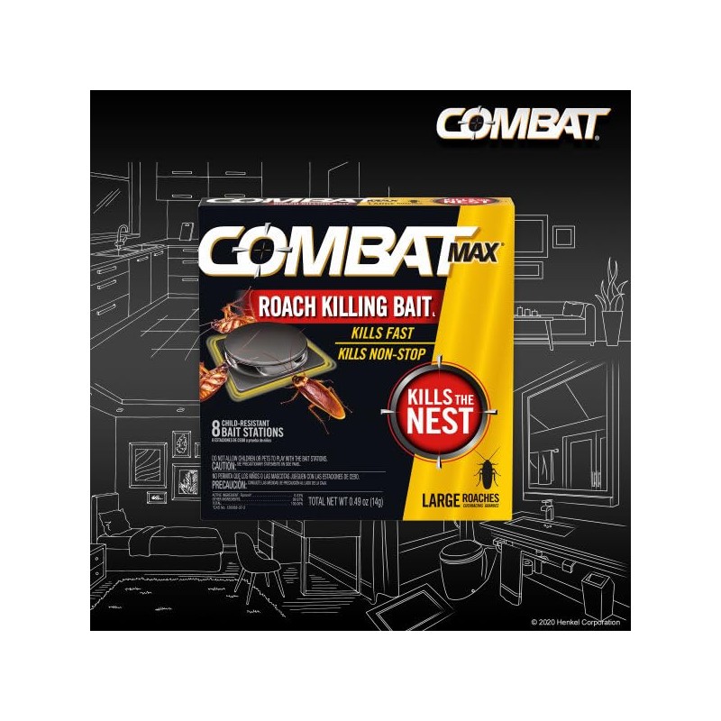 Combat Max Large Roach Killing Bait Stations, Child-resistant, 8 Count