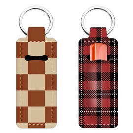 FREEBLOSS 2Pcs Chapstick Holder Keychain Grid Pattern Lip Balm Keychain Holder Chap Stick Holder with Clip Chapstick Key Chain Holder Lip Balm Sleeve Pouch Lipstick Lip Gloss Holder for Women Gift