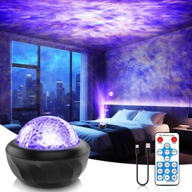 Fokky Starry Sky Projector, Water Waves Galaxy Projector with 6 Light Colours & Remote Control, Ocean Lamp, Night Light, Party and Room Decoration, Gifts for Children