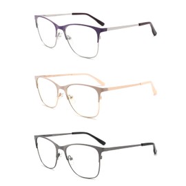 DONGDI Stylish Blue Light Blocking Reading Glasses Spring Hinge Oversize Metal Frame Women Lightweight Computer Readers (3 Mix Colour, 1.5, Diopters)