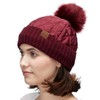C.C Exclusives Ribbed Knit Padded Pom Beanie Hat (HAT-1739) (Burgundy)