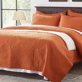 Anluoer Quilt Twin Size Bedding Set-Burnt Orange Embossed, Bedspreads-Lightweight Summer Soft Microfiber Bedspread, Bed Coverlet for All Seasons (1 Quilt, 1 Pillow Sham)