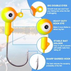 Shaddock Fishing Jig Heads Hooks, 32pcs Assorted Lead Head Jig Crappie Bait Bass Lures Jig Hooks for Freshwater Saltwater Fishing (1/4oz)