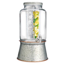2 Gallon Ice Cold Clear Glass Beverage Drink Dispenser With Chiller Infuser, Lid & Spigot & Galvanized Stand - Great For Outdoor, Party, & Daily Use