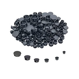 YUFANNET 220 PCS 6 Sizes Black Hole Plugs Plastic Flush Type Panel Round Hole Plugs Snap in Locking Hole Tube for Furniture Kitchen Cabinet Insert End Caps (3/16“, 5/16“,3/8”,1/2“,3/4”,1“)