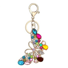 Bling Bling Crystal Rhinestone Butterfly Shaped Metal Keychain Car Phone Purse Bag Decoration Holiday Gif (Multicolored)