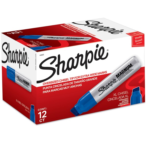 SHARPIE Magnum Permanent Marker, Oversized Chisel Tip, Great for Poster Boards, Blue, 12 Count
