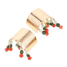 TOVINANNA 2pcs Boho Chinese Style Ponytail Holder with Glass Beads Tassel Hair Cuff Clips for High Ponytail Skin Friendly Alloy Accessories for Elegant Weddings Events