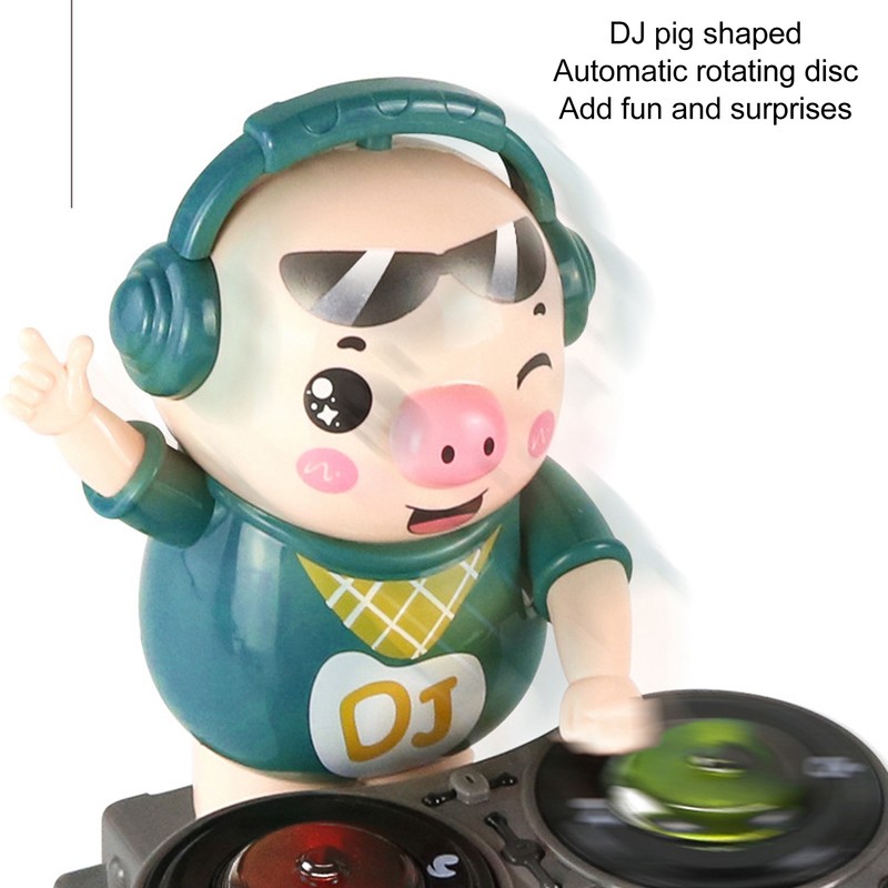 Electronic Dancing Piglet Toy DJ Style Automatic Rotating Disc Light