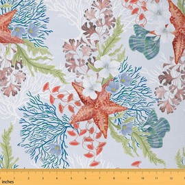 Starfish Fabric by The Yard,Underwater Watercolor Coral Seaweed Upholstery Fabric,Ocean Theme Sea Creatures Decorative Fabric for DIY Projects,Colorful Sealife Sewing Supplies,1 Yard,36" L x 59" W