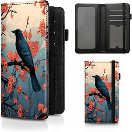 BFDHGQZC Checkbook Cover for Women & Men, RFID Blocking Personal PU Leather Checkbook Check Book Holder Wallet with Elastic Tape & Credit Card Slot,Black Crows Bird