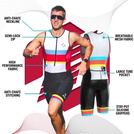 SLS3 AG Triathlon Suit Men - Durable FRT Sleeveless Trisuit Men - Lightweight Mens Tri Suit, 2 Pockets (Black/Red Stripes, Medium)