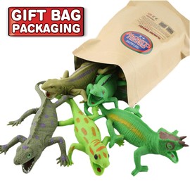 6 Packs Lizards Toys,9 inch Super Stretches Rubber Lizard Set, Material TPR, Stretchy Lizards with Gift Bag-Realistic Lizard Figure Bathtub Toy Iguana Chameleon