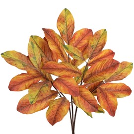 Artificial Magnolia Fall Leaves Stem Fake Autumn Foliage Branches Leaf for Home Kitchen Farmhouse Vase Thanksgiving Table Centerpieces Party Decor Yellow