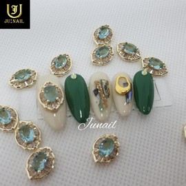 Green Emerald Nail Tips - Long Ballerina / 녹색빛에메랄드 네일팁 - 롱발레리나